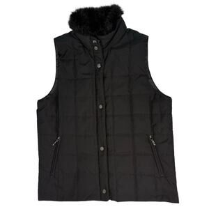 Lauren Ralph Lauren Black Quilted Puffer Vest Faux Fur Collar Women’s M